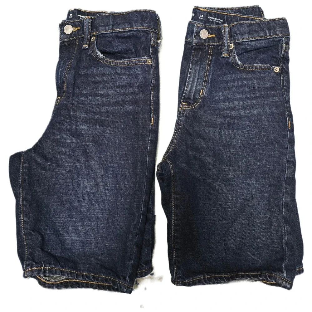 2 pair Old Navy Denim Short Kid 14 Slim Dark Wash Excellent‎ Original Loose (B)